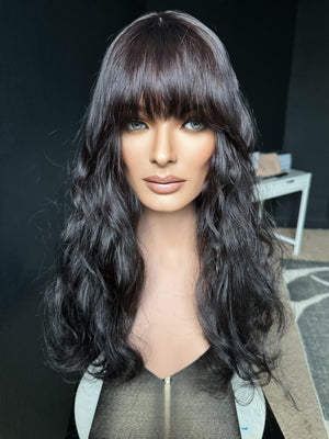 26” 8x8 CHIC WAVY WITH BANGS PREMIUM EUROPEAN TOPPER #534 *FINAL SALE*