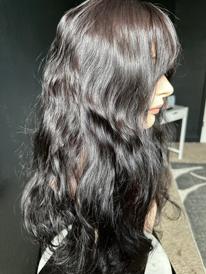 26” 8x8 CHIC WAVY WITH BANGS PREMIUM EUROPEAN TOPPER #534 *FINAL SALE*