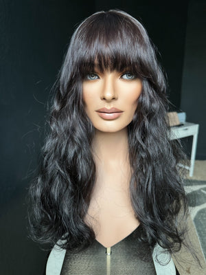 26” 8x8 CHIC WAVY WITH BANGS PREMIUM EUROPEAN TOPPER #534 *FINAL SALE*