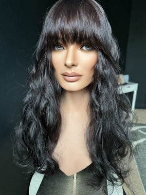 26” 8x8 CHIC WAVY WITH BANGS PREMIUM EUROPEAN TOPPER #534 *FINAL SALE*