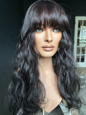 26” 8x8 CHIC WAVY WITH BANGS PREMIUM EUROPEAN TOPPER #534 *FINAL SALE*