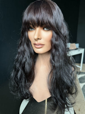 26” 8x8 CHIC WAVY WITH BANGS PREMIUM EUROPEAN TOPPER #534 *FINAL SALE*
